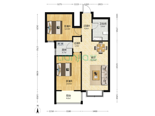 龙城小区(复兴区) 2室1厅1卫 95平方