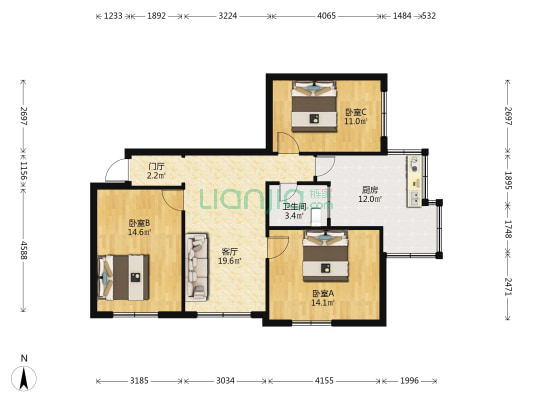 信江东路20号 3室1厅1卫 90平方