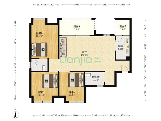 花雨树香颂 3室1厅2卫 119平方