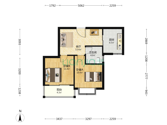 黄浦逸城 2室1厅1卫 76平方