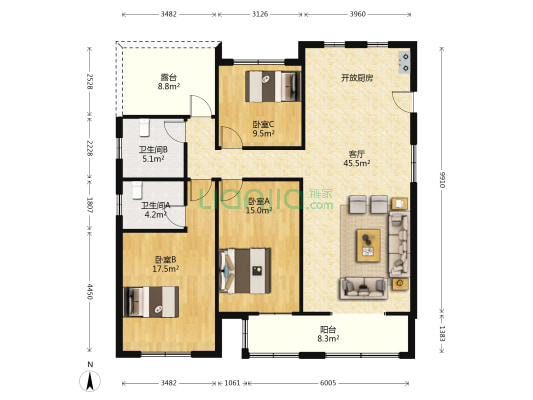 新沪紫郡苑 3室1厅2卫 145平方