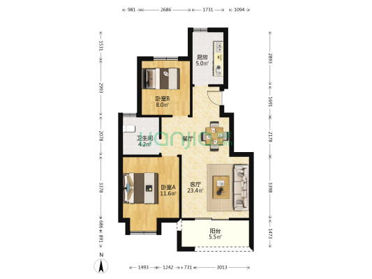 康月家园 2室1厅1卫 79平方
