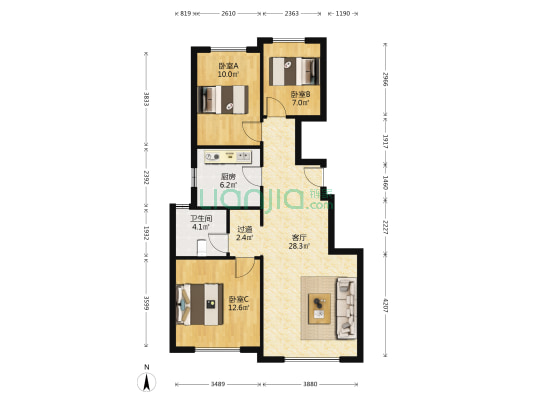 运河宸院朗郡园 3室1厅1卫 99平方