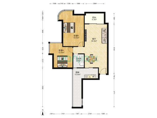 锦上华庭 2室1厅1卫 95平方
