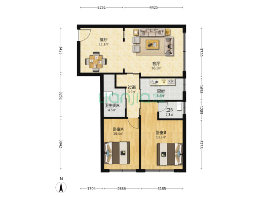 沈铁霁虹佳园 2室2厅2卫 94平方