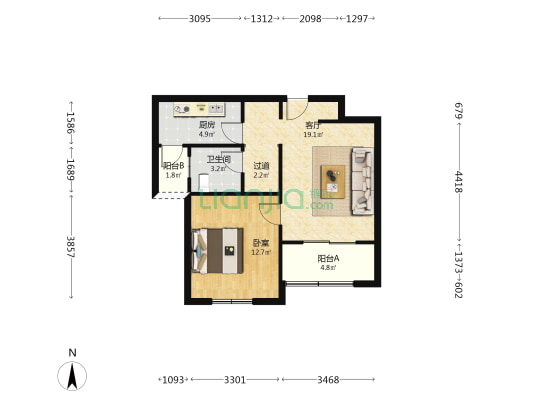 鹤沙航城顺和苑 1室1厅1卫 63平方