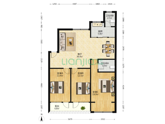 广西城乡规划设计院生活区 3室1厅2卫 112平方
