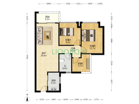 海逸文汇轩 3室1厅1卫 86平方