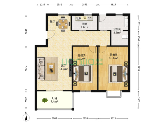 翠园小区 2室1厅1卫 102平方