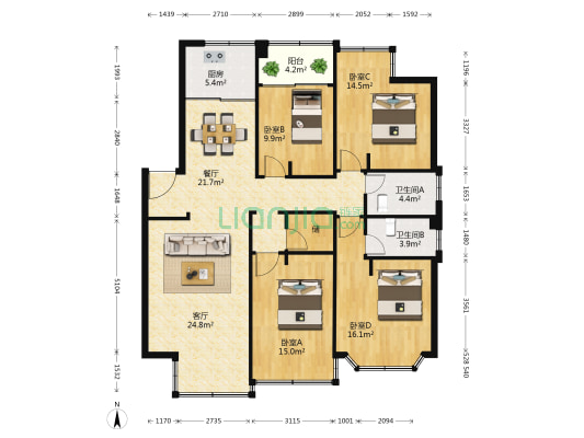 台乐一村 4室2厅2卫 140平方
