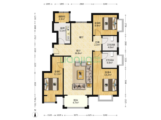 浩润嘉苑 3室1厅2卫 123平方