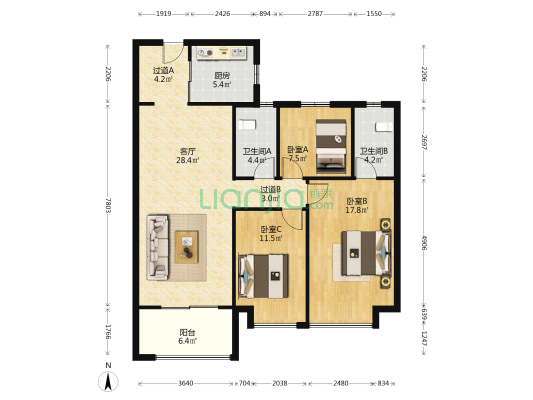 万科城市之光悦然 3室1厅2卫 110平方
