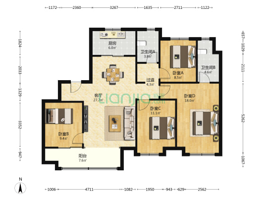 万科城市之光 4室1厅2卫 140平方