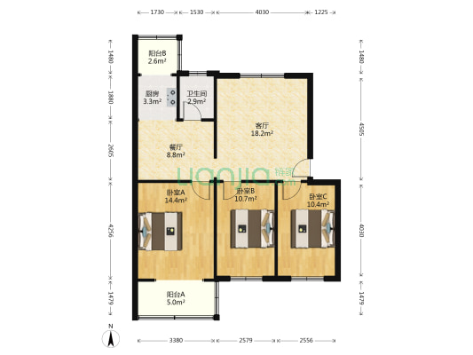涿州市党校家属院 3室2厅1卫 97平方
