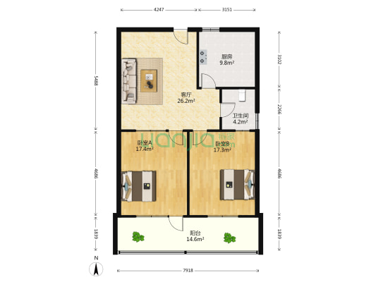 十亩园东街 2室1厅1卫 96平方