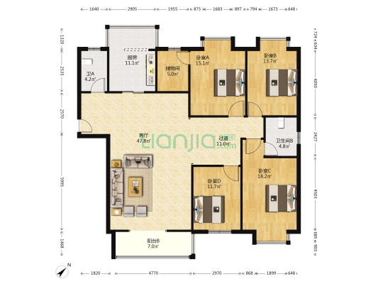 景寓家苑 4室1厅2卫 169平方