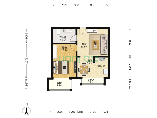 府上嘉园 1室2厅1卫 67平方