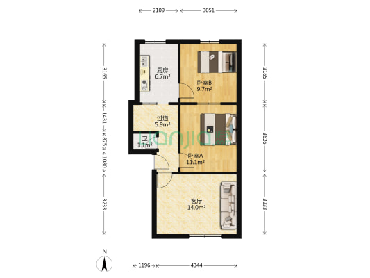 大坪正街168号 2室1厅1卫 67平方