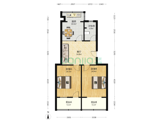 国税局宿舍 2室1厅1卫 78平方
