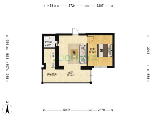轻型宿舍 1室1厅1卫 48平方