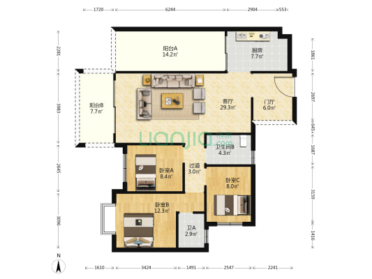 盛世江南 3室1厅2卫 117平方