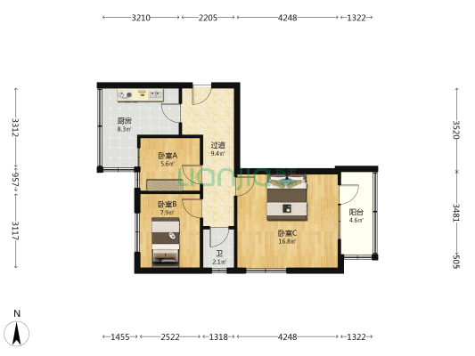 省建五公司宿舍 3室0厅1卫 61平方