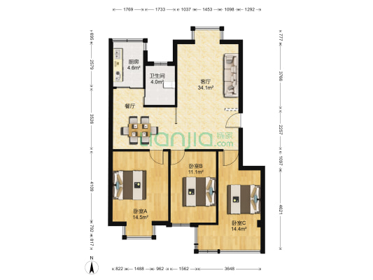 天欣家园 3室1厅1卫 99平方