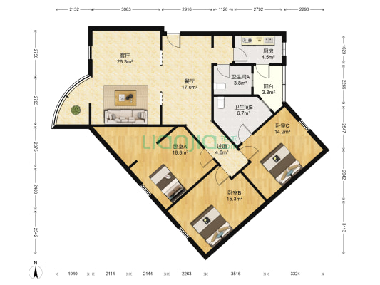 南大街440号小区 3室2厅2卫 130平方