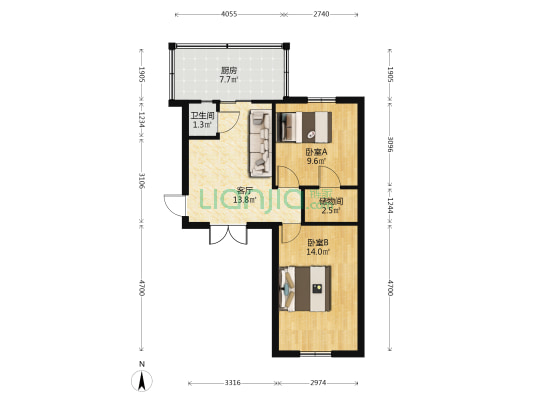 子牙东里 2室1厅1卫 60平方