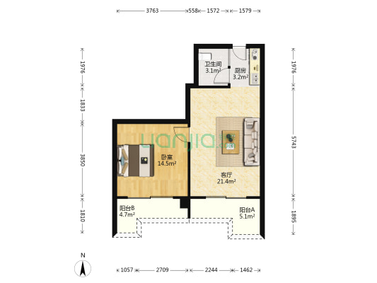 金海雅苑北区 1室1厅1卫 66平方