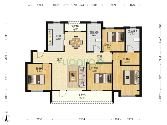 保利时代C9区 4室1厅2卫 123平方