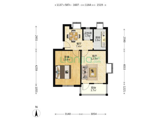 兴中社区 1室2厅1卫 50平方