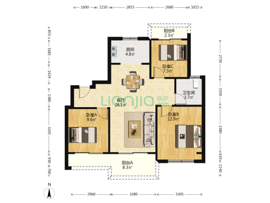 碧桂园山河宸院 3室1厅1卫 95平方