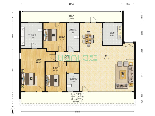 青建金尊府 3室1厅3卫 194平方