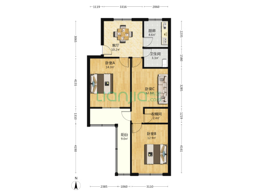 城中街245号 3室1厅1卫 77平方