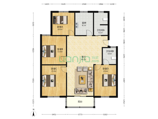 颍泉区水务局家属院 4室1厅2卫 134平方