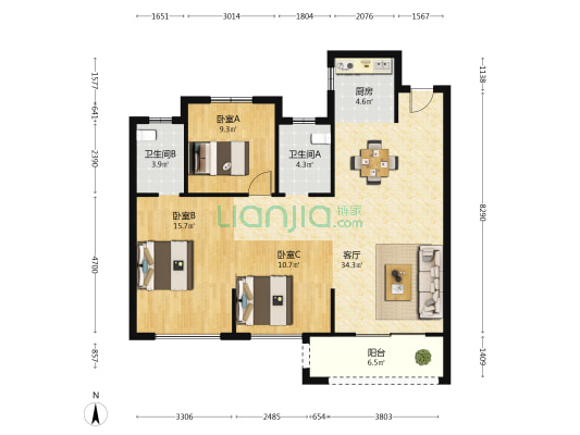 滨江天悦湾 3室1厅2卫 120平方