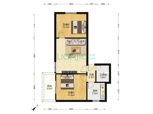 滨河路84号 2室1厅1卫 75平方