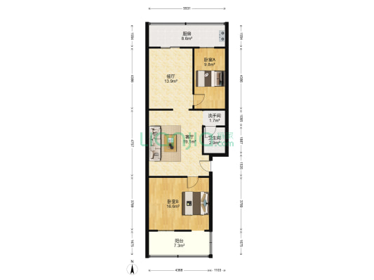 亲贤社区 2室2厅2卫 94平方