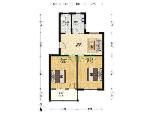 邮电巷2号 2室1厅1卫 70平方