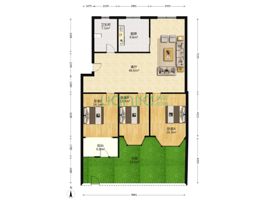 雨山西路 3室1厅1卫 126平方