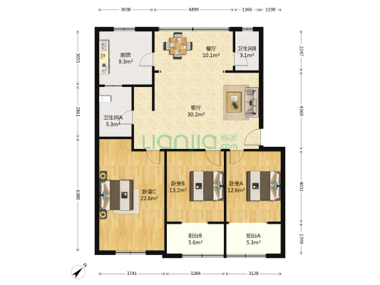 大信正则会计师事务所家属院 3室2厅2卫 137平方