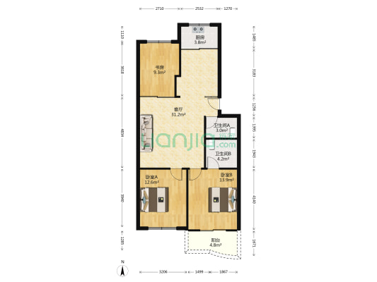 国帆公寓 3室1厅2卫 100平方