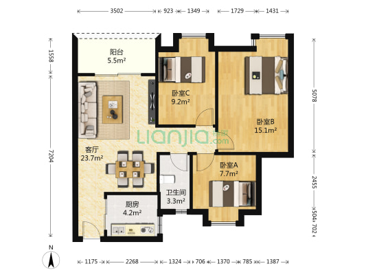 文华楼 3室1厅1卫 80平方