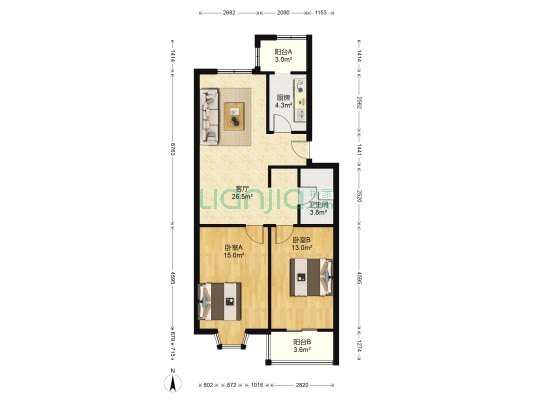吉泰花园 2室1厅1卫 85平方