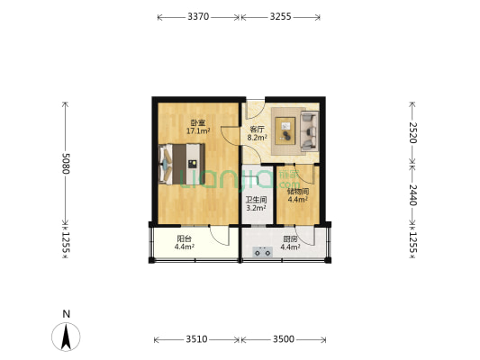 建行宿舍(西里街) 1室1厅1卫 49平方