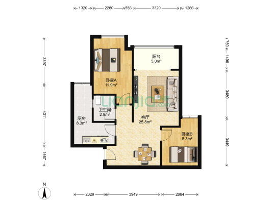 廊桥水乡美丽墅 2室1厅1卫 75平方