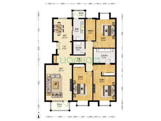 亚运新新家园林澜园 3室2厅2卫 172平方