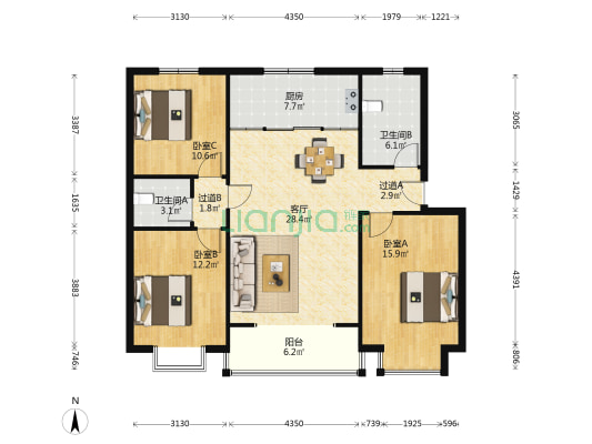锦厦新城四期 3室1厅2卫 113平方