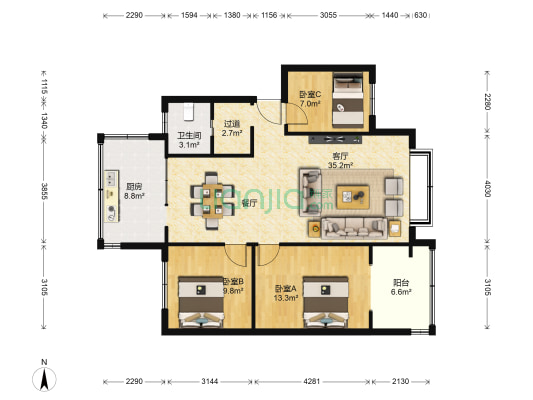 南疆花园 3室1厅1卫 99平方